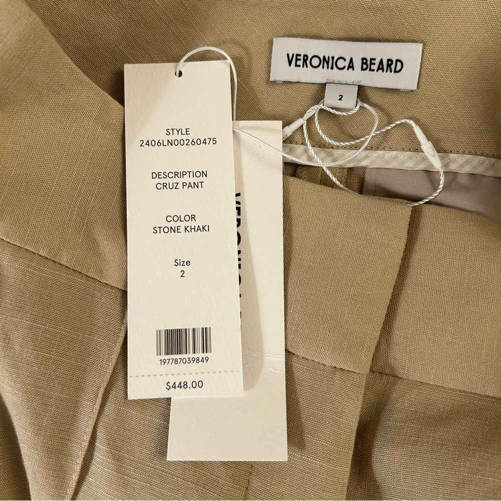 Veronica Beard Cruz Pintuck Linen Blend Pants in Stone Khaki Size 2 - Picture 9 of 9